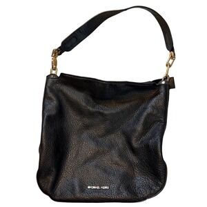 Michael‎ Kors Fulton Black Pebbled Leather Shoulder Bag Gold Hardware